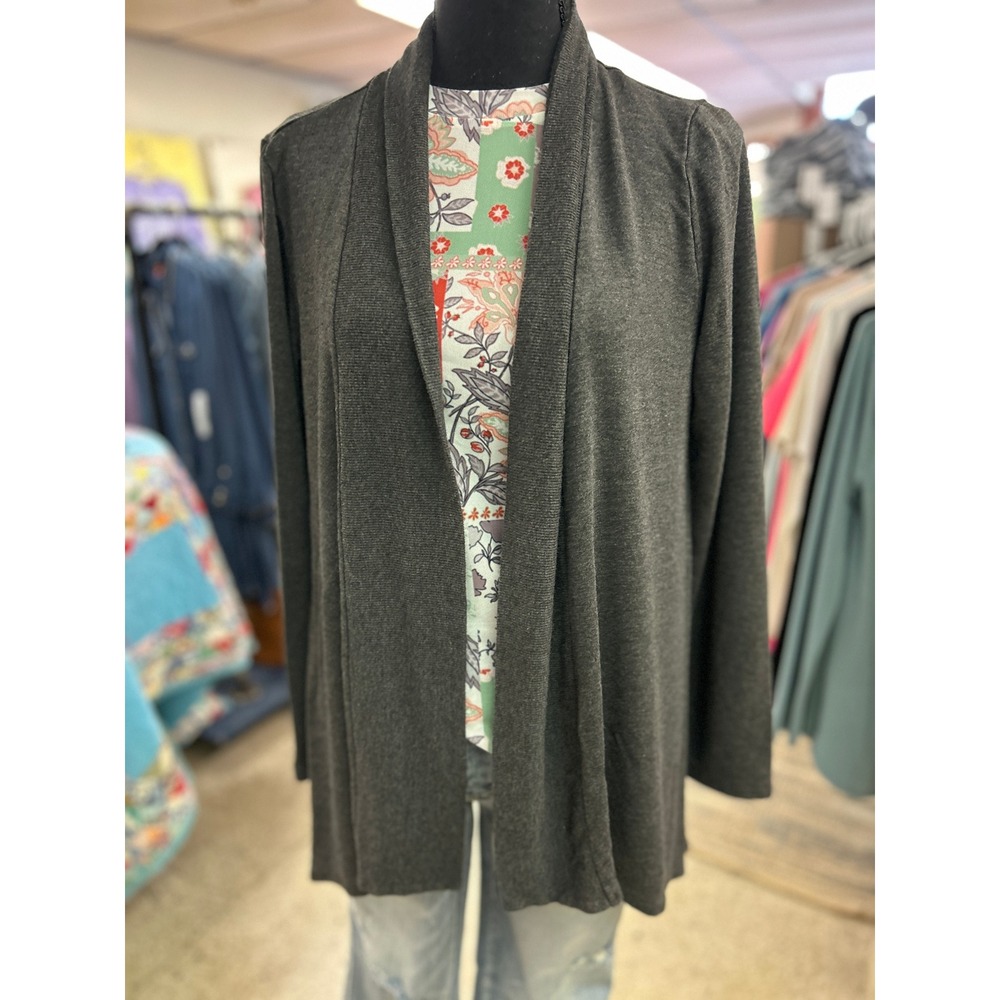 Liz Claiborne Charcoal Gray Open Front Draped Shawl Collar Cardigan Size Large